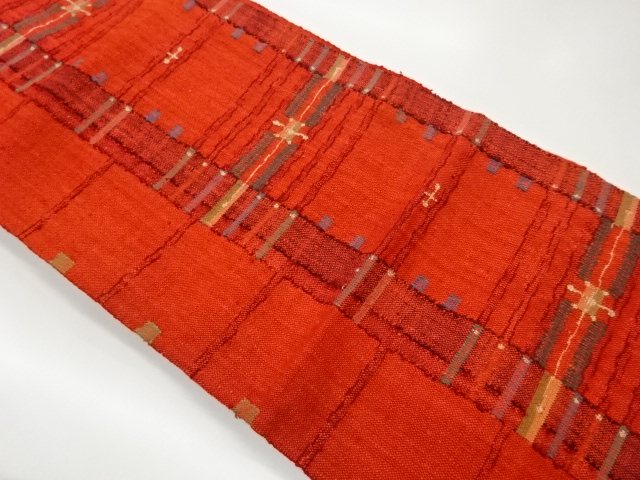 JAPANESE NAGOYA OBI / MAWATA TSUMUGI / WOVEN ABSTRACT GRID